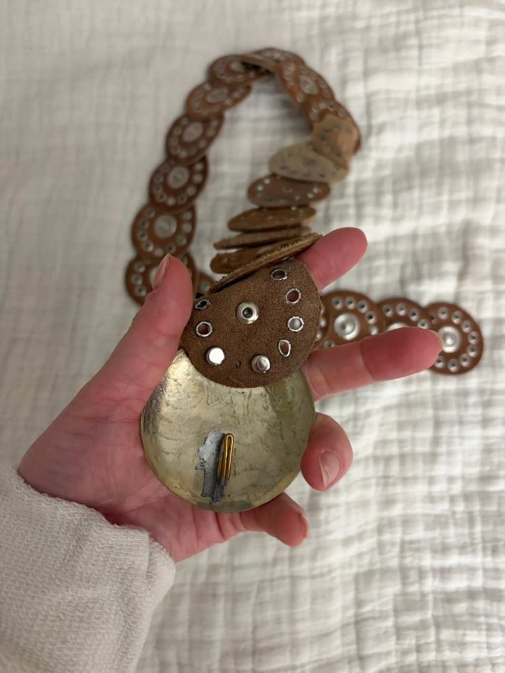 FREE PEOPLE Handcrafted Brown Leather Disc Belt with Silver Concho - Picture 3 of 4
